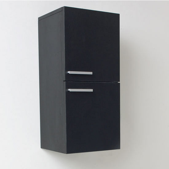 Fresca Senza Black Wall Mounted Bathroom Linen Side Cabinet with 2 Storage Areas, Dimensions: 12-5/8" W x 12" D x 27-1/2" H