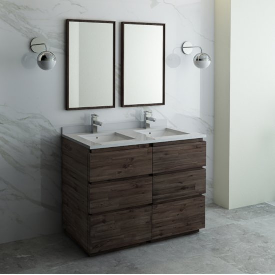 Fresca Formosa 48" Floor Standing Double Sink Modern Bathroom Vanity Set w/ Mirrors, Base Cabinet: 48" W x 20-3/8" D x 34-7/8" H