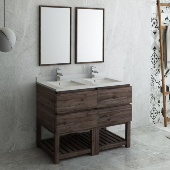 Fresca Formosa 48" Floor Standing Double Sink Modern Bathroom Vanity Set w/ Open Bottom & Mirrors, Base Cabinet: 48" W x 20-3/8" D x 34-7/8" H