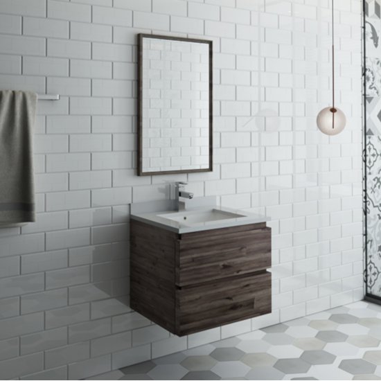 Fresca Formosa 24" Wall Hung Modern Bathroom Vanity Set w/ Mirror, Base Cabinet: 24" W x 20-3/8" D x 20-5/16" H