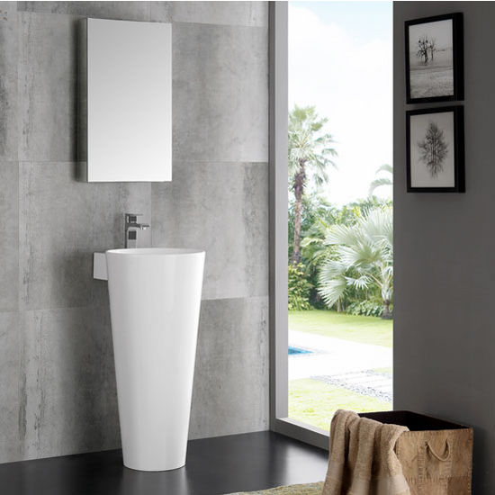 Fresca Messina 16" White Pedestal Sink w Medicine Cabinet - Modern Bathroom Vanity, Dimensions of Vanity: 15-3/4" W x 19-7/8" D x 33-3/8" H