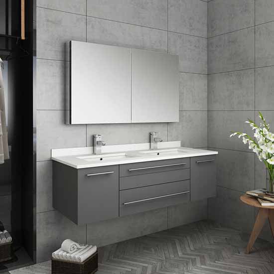 Lucera 48&amp;quot; Wall Hung Double Undermount Sink Modern Bathroom Vanity Set in  Multiple Finishes and Configurations by Fresca | KitchenSource.com