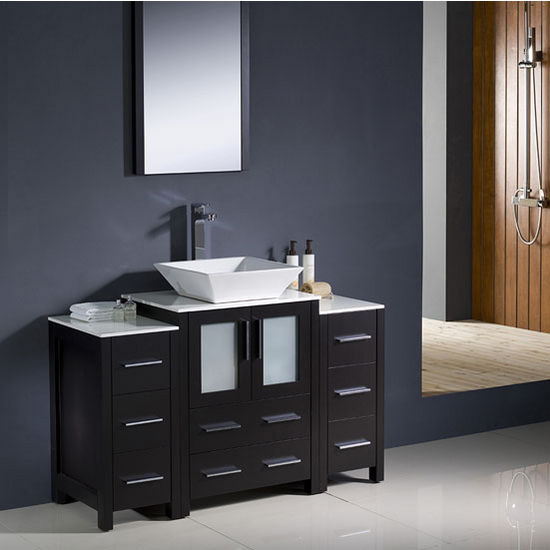 Fresca Torino 48" Espresso Modern Bathroom Vanity with 2 Side Cabinets and Vessel Sink, Dimensions of Vanity: 48" W x 18-1/8" D x 35-5/8" H