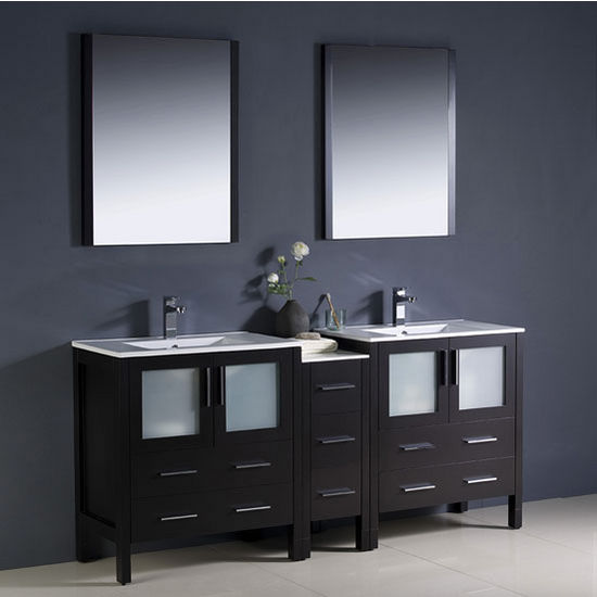 Fresca Torino 72" Espresso Modern Double Sink Bathroom Vanity with Side Cabinet and Integrated Sinks, Dimensions of Vanity: 72" W x 18-1/8" D x 33-3/4" H