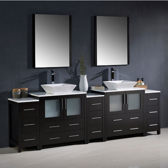 Fresca Torino 96" Espresso Modern Double Sink Bathroom Vanity with 3 Side Cabinets and Vessel Sinks, Dimensions of Vanity: 96" W x 18-1/8" D x 35-5/8" H