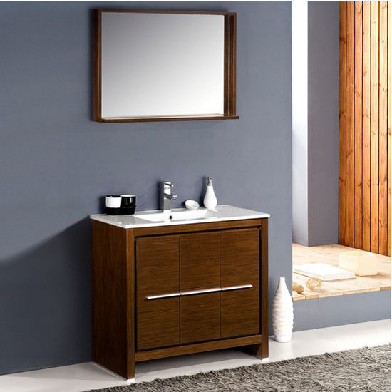 Fresca Allier 36" Wenge Brown Modern Bathroom Vanity with Mirror, Dimensions of Vanity: 35-3/8" W x 18-1/2" D x 33-1/2" H