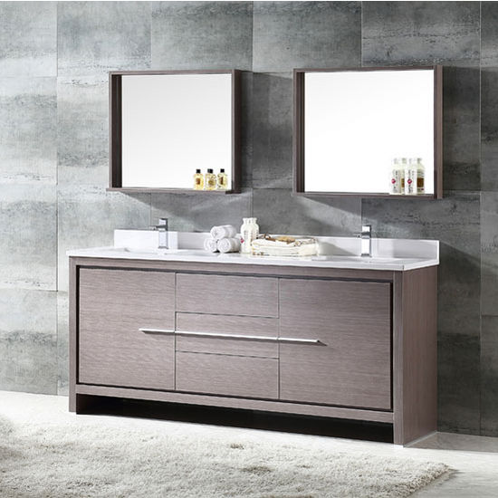 Fresca Allier 72" Gray Oak Modern Double Sink Bathroom Vanity with Mirror, Dimensions of Vanity: 72" W x 21-1/2" D x 33-1/2" H