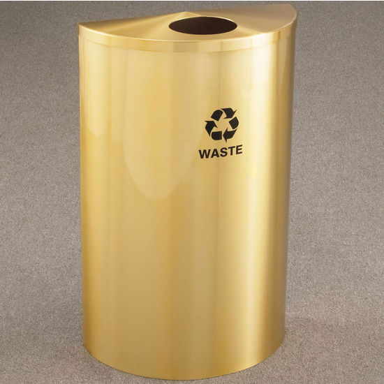 Single Purpose Half Round Recycling Receptacles with Hinged Lids, 5-1/2" Opening