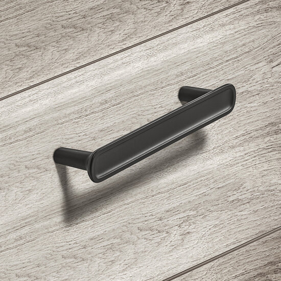 Hafele Design Deco Series H2320 Decorative Furniture Pull Handle, Zinc, Matt Black, Center to Center: 96mm (3-3/4'') Installed View