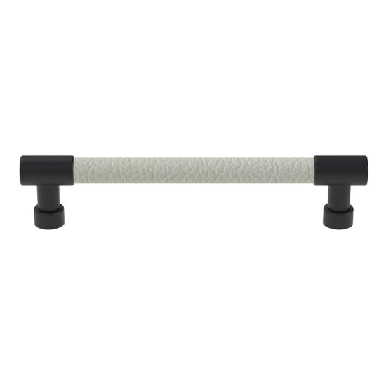 Hafele Cornerstone Series Tag Elite Traditional Cabinet Pull, Zinc, Winter Leather Handle with Black Base, Center to Center: 128mm (5-1/16'')