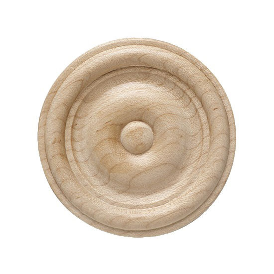 Hafele Wood Ornament, Round, Carved, Plain Rose, 2-1/8'' Dia., x 3/8'' D