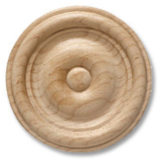 Hafele Wood Ornament, Round, Carved, Plain Rose, 2-7/8'' Dia., x 3/8'' D
