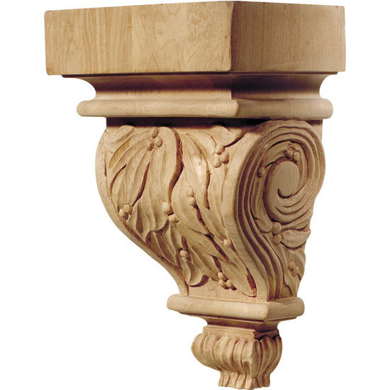 Hafele Chateau Collection Corbel, Hand Carved, Leaves Motif 9'' H