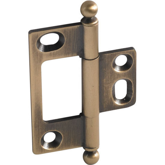 Hafele Elite Decorative Non-Mortised Butt Hinge with Ball Finial in Antique Brass, Overall Height: 65mm (2-9/16'')
