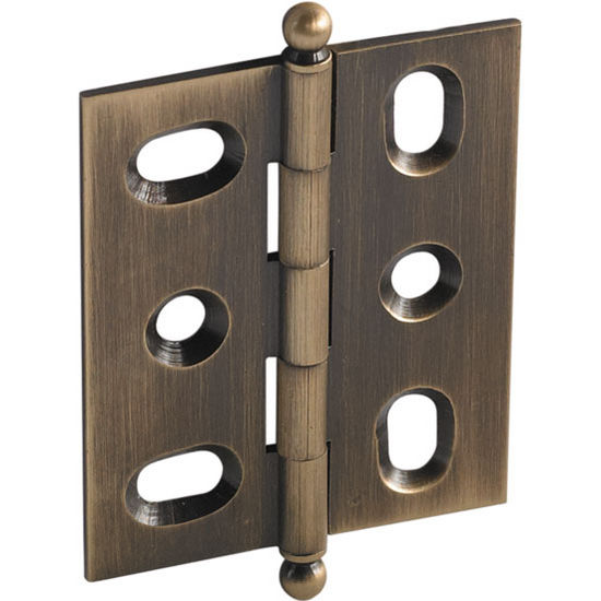 Hafele Elite Decorative Mortised Butt Hinge with Ball Finial in Antique Brass, Overall Height: 62mm (2-7/16'')