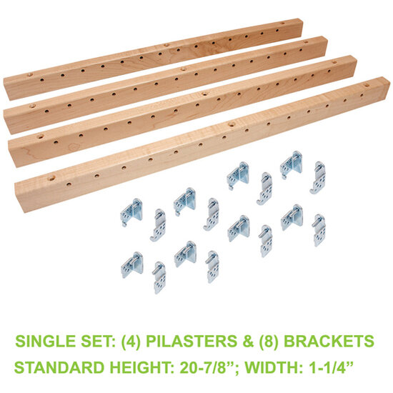 Hafele Century X-Series Maple Pilaster Bracket Kit, Single Set: (4) Pilaster and (8) Brackets with Screws, 1-1/4'' W x 3/4'' D x 20-7/8'' H, Standard Height