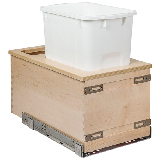 Hafele Century Collection Cascade Bottom Mount Waste Unit, Baltic Birch, Prefinished, Single 34 Quart (8.5 Gallons) White Bin, 11-7/8'' W Product View