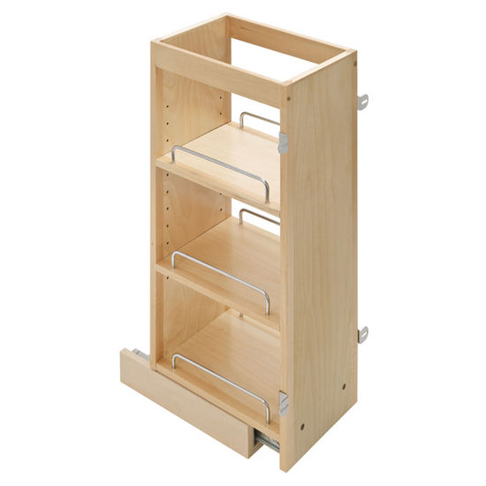 Rev-A-Shelf Pull Out Cabinet Organizer 448-WC-8C, 8-Inch Wood Base Kitchen  Multi-Use Cabinet with 3 Adjustable Shelves for Storage and Organizing