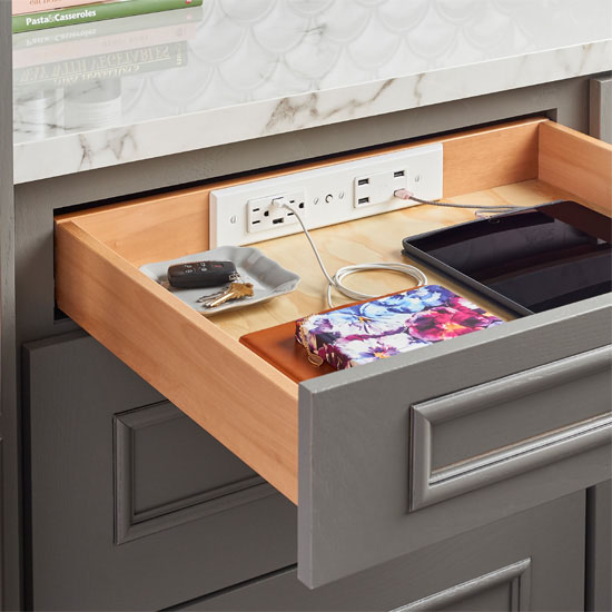 Hafele Docking Drawer, Style Blade Duo Charging, with 2 AC Outlets and