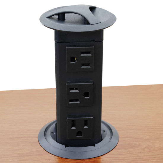Hafele Pop-Up Power Station, with 6' Power Cord, 3 Outlets, Plastic, Black
