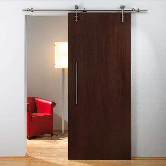Hafele Unotec Home Sliding Door Hardware for Wood Doors Up to 220 lbs. each, with Solid Stainless Steel Track, Matt Stainless