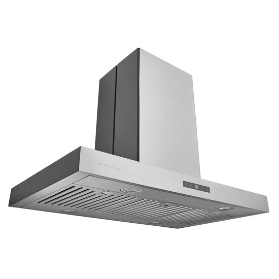 Hauslane | Chef Series Range Hood: 30 WM-739 Wall Mount Kitchen Fan |  Contemporary Stainless Steel T Style Hood with Black Glass Panel | 3 Speed