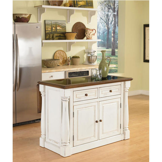 Home Styles Monarch Kitchen Island with Granite Top, Antique White Sanded Distressed Finish