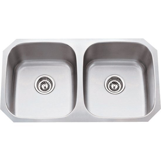 32-1/4" Wide Double Bowl 16 or 18 Gauge 304 Stainless Steel 50/50 Kitchen Sink with Two Equal Bowls
