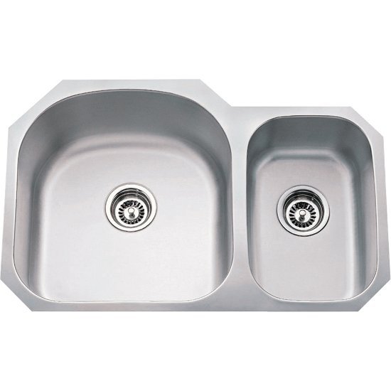 Hardware Resources 32-1/2" Wide Double Bowl 18 Gauge 304 Stainless Steel 70/30 Kitchen Sink with Left Large Bowl and Right Small Bowl, 31-1/2" W x 20-1/2" D x 9" H