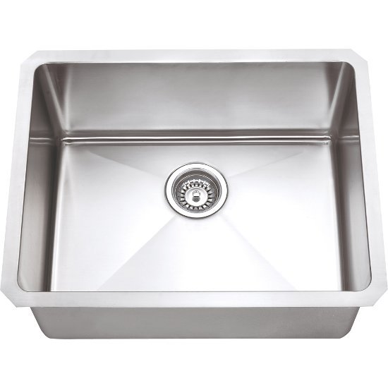 Hardware Resources 23" Wide 16 Gauge 304 Stainless Steel Fabricated Kitchen Sink, 23" W x 18" D x 10-3/8" H
