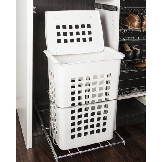 Pullout Hamper with Lid and Full Extension Slides, White Plastic ...
