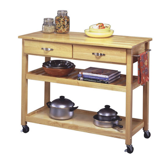 Home Styles Natural Finish Solid Wood Top Kitchen Cart