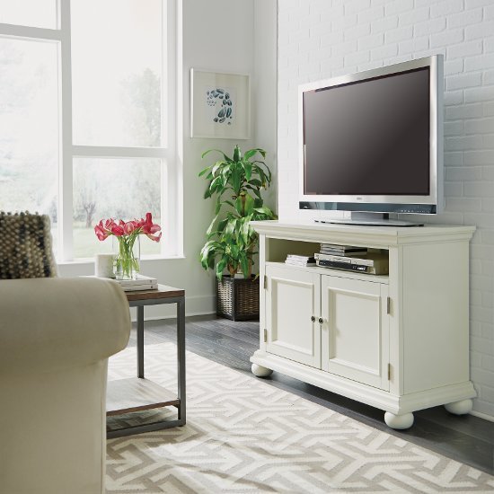Home Styles Dover 44" W Entertainment Stand, Accommodate Up to Most 50" TVs, White Painted, 44" W x 18" D x 32-1/4" H