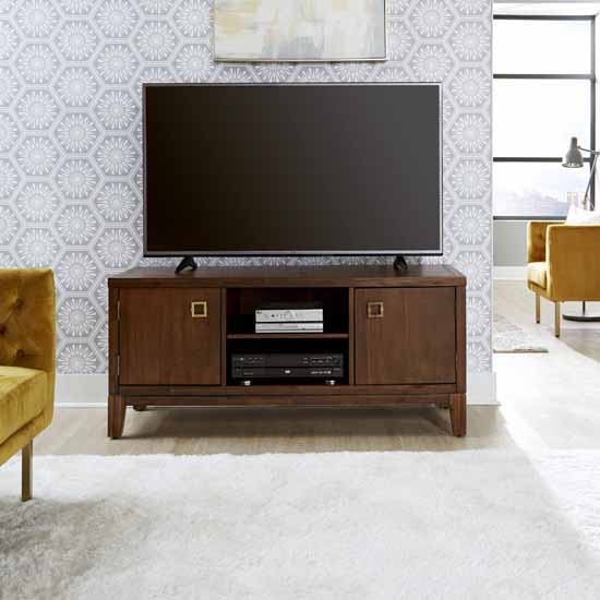 Home Styles Bungalow Low Profile Entertainment Stand, Medium Brown, 54"W x 18"D x 24"H