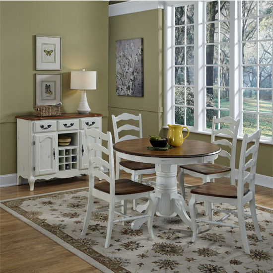 Home Styles #HS-5518-308, The French Countryside Oak and Rubbed White 5-Piece Dining Set