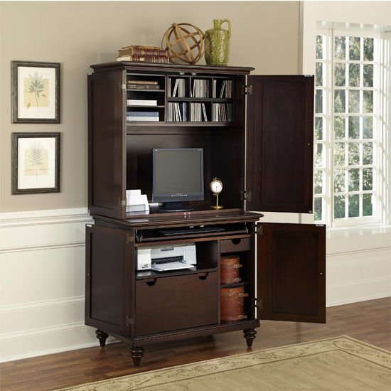 Home Office, Bermuda Espresso or Brushed White Compact Computer Cabinet ...