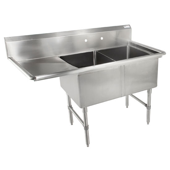 John Boos B-Series Compartment Double Bowl Sink in Multiple Sizes with Left Drainboard, 16-Gauge