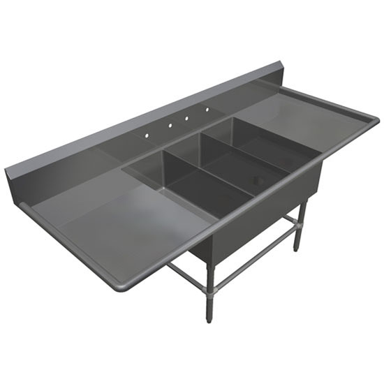 John Boos Pro Bowl NSF Platter Three Bowl Sink in Multiple Sizes with Left and Right Drainboards, 16-Gauge Stainless Steel