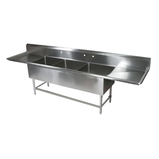 John Boos Pro Bowl NSF Sink, with Left & Right Drainboard, 14 or 16 Gauge, Three Bowls