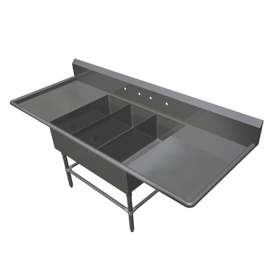 John Boos Pro Bowl Platter Sink, with Left & Right Drainboard, 14 or 16 Gauge, Three 14" x 31" Bowls