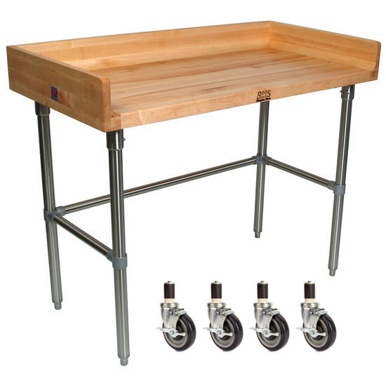 Stainless Steel Base and Shelf John Boos DSS01 Maple Top Work Table with 4 Riser 48 x 24 x 1-3/4 