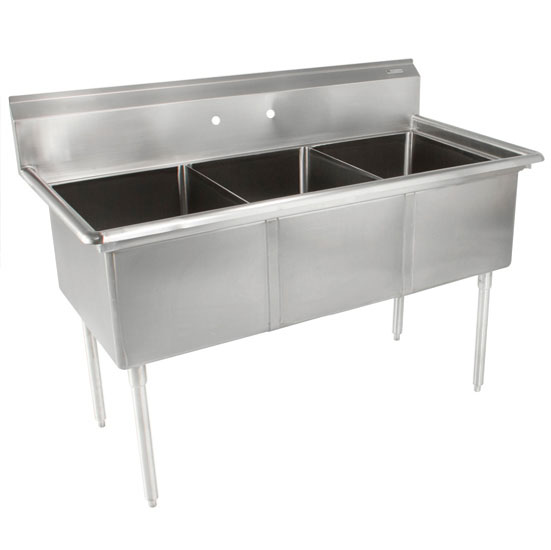John Boos E-Series Compartment Three Bowl Sink in Multiple Sizes Sizes with No Drainboard, 18-Gauge Stainless Steel