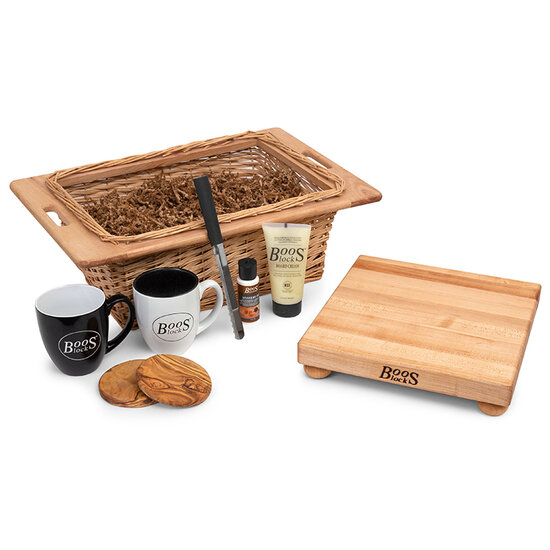 John Boos Coffee Companion Basket Gift Pack, 9-Piece with B12S Northern Hard Rock Maple Cutting Board with Bun Feet, Included Items View