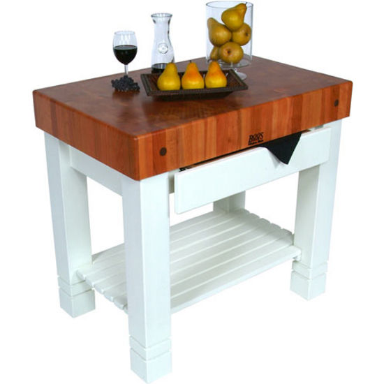John Boos Homestead Block Work Table w/ 5" Thick American Cherry End Grain Top and Alabaster Base, 36" W x 24" D x 34" H