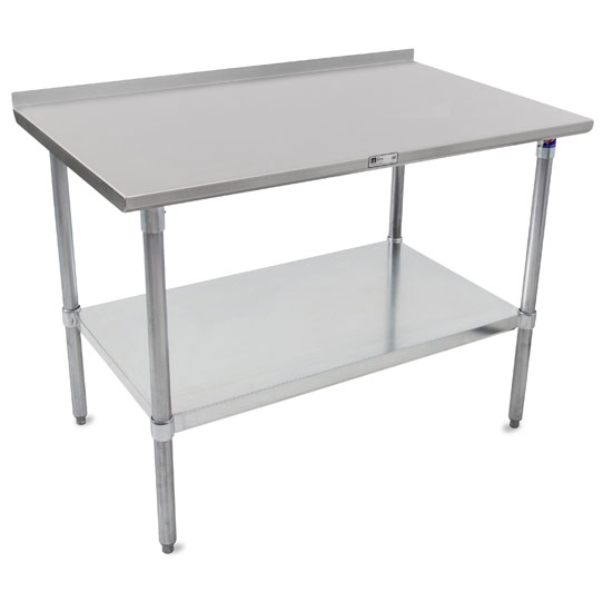 John Boos ST4R1.5-GS Series 14-Gauge Stainless Steel Top Work Table in Multiple Sizes with 1-1/2" Riser, Adjustable Galvanized Legs & Shelf, Knocked Down Options