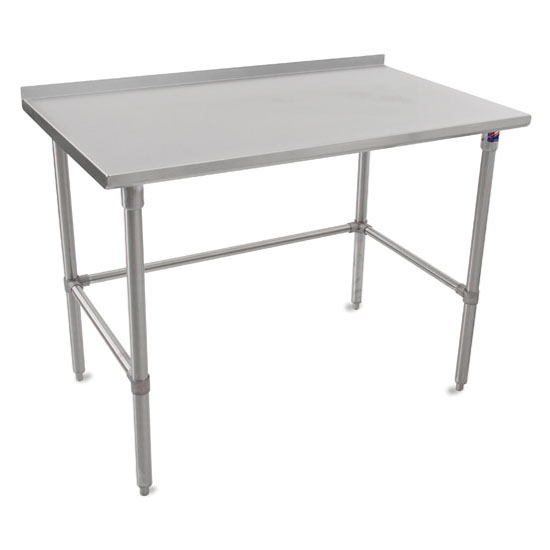 John Boos 16-Gauge Stainless Steel Top Stallion Work Table 108" W x 24" D with 1-1/2" Rear Riser, Stainless Steel Legs and Adjustable Bracing, Knocked Down