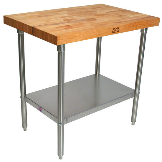 2-3/4" Thick Maple Top Kitchen Islands with Stainless Steel Base and Shelf by John Boos