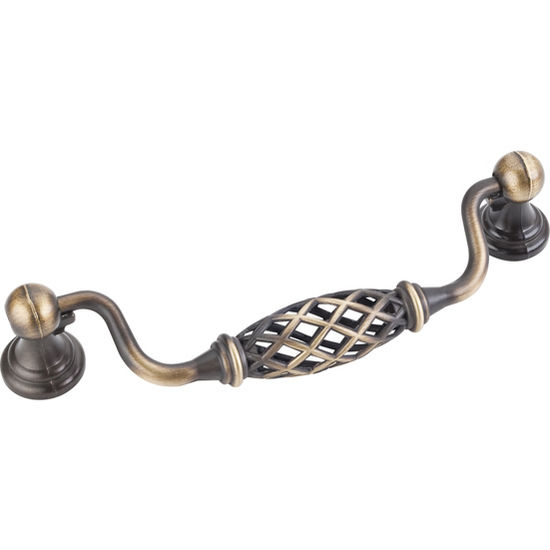 Jeffrey Alexander Tuscany Collection 5-15/16'' W Birdcage Cabinet Bail Pull with Backplates in Antique Brushed Satin Brass