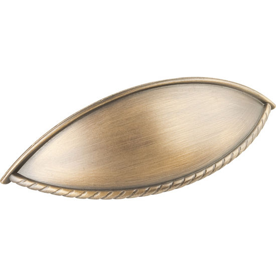 Jeffrey Alexander Lenior Collection 5'' W Shaker Cabinet Cup Pull with Rope Detail in Antique Brushed Satin Brass