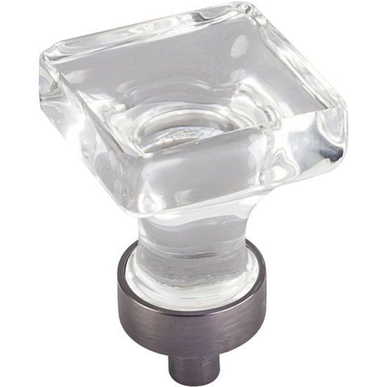 Jeffrey Alexander Harlow Collection 1" W Small Glass Square Decorative Cabinet Knob in Brushed Pewter